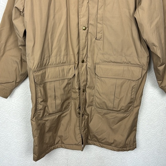 Woolrich 70s Vintage Chore Puffer Coat Longline Tan Warm Wool Lined Winter - Picture 3 of 7
